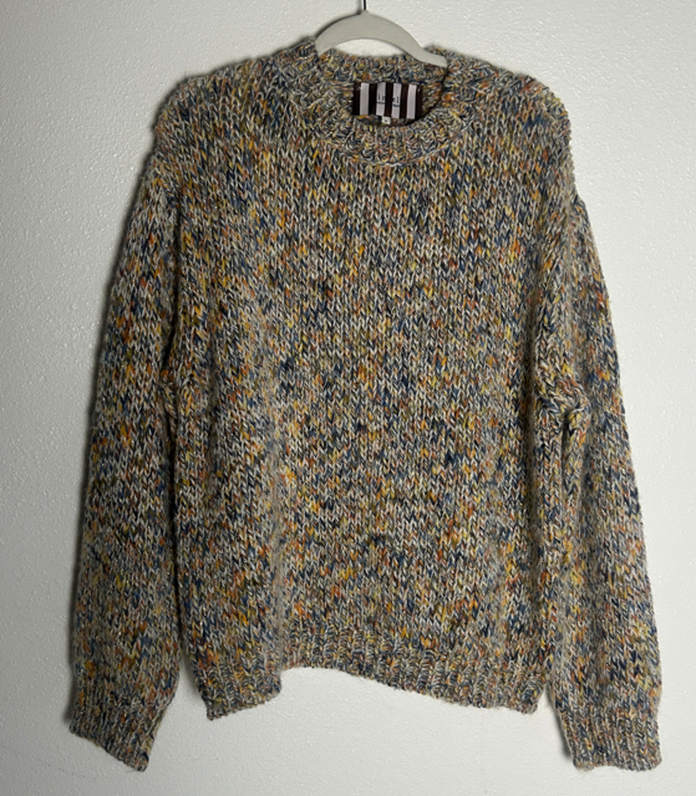 Tinsels Gold Speck Orange Yellow Blue Tight Knit Sweater Size Medium Retail $234